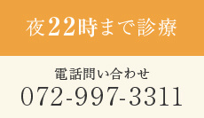 夜22時まで診療 電話問い合わせ
072-997-3311